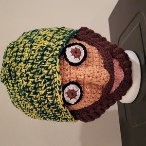 Beardo hat! Hat with beard. NWOT handmade crochet by me. Yellow green brown